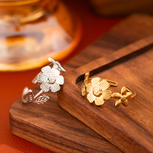 Flower Oil Pressure Simple Daisy Stainless Steel Rings