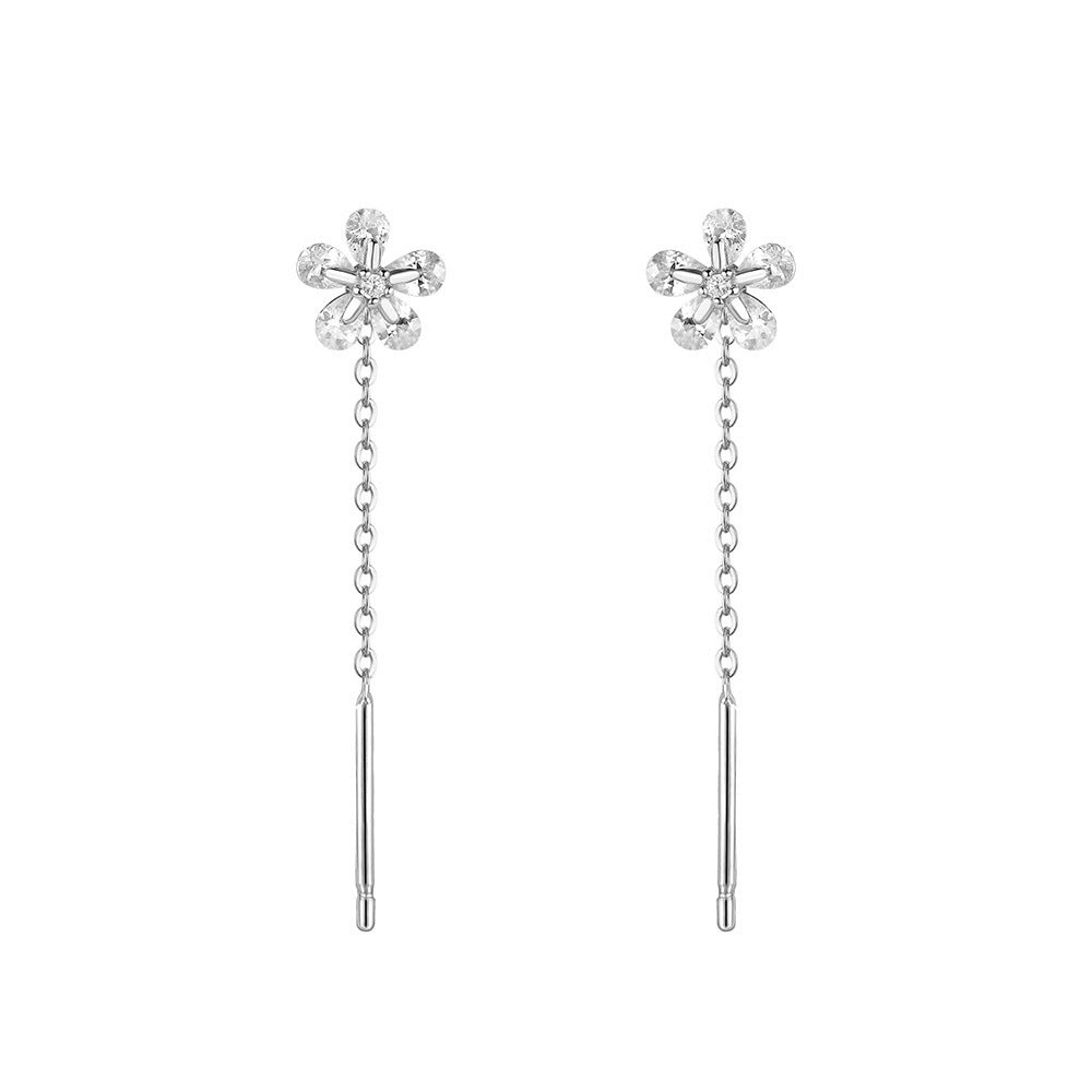 Flower Zircon Thread Financial Vae Gold Style Earrings