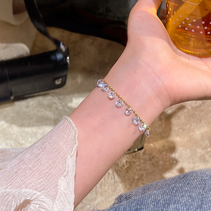 Zircon Titanium Steel Female Light Luxury Minority High-grade Pull Adjustable Bracelet