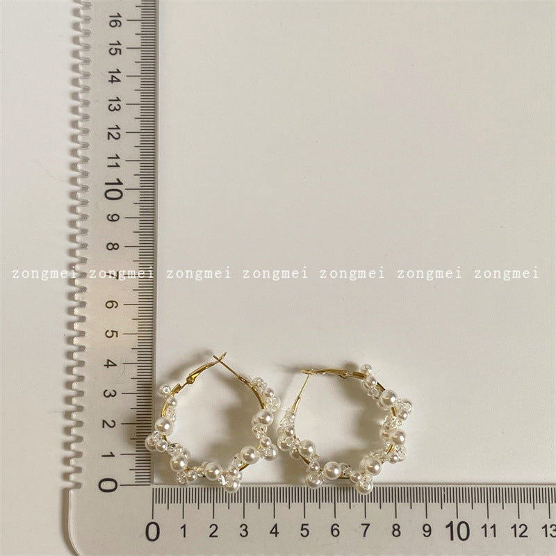 Women's French Style High-grade Crystal Woven Pearl Gentle Light Earrings