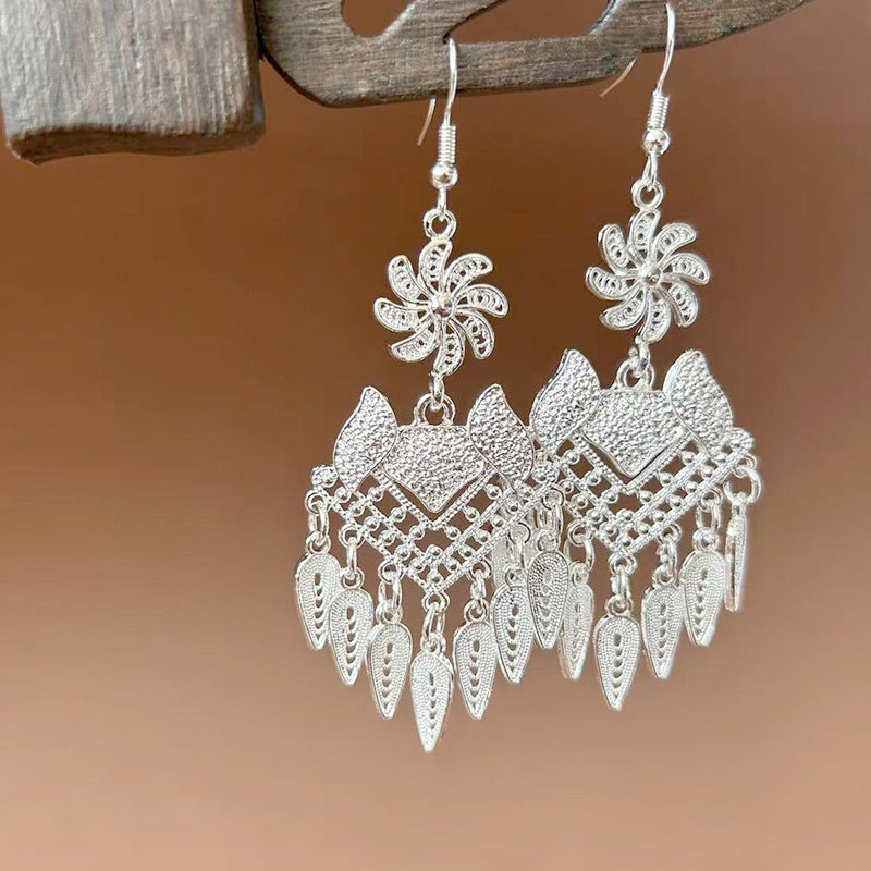 Sier Ethnic Style Peacock Retro Ear Hook Vintage Scenic Spot Earrings