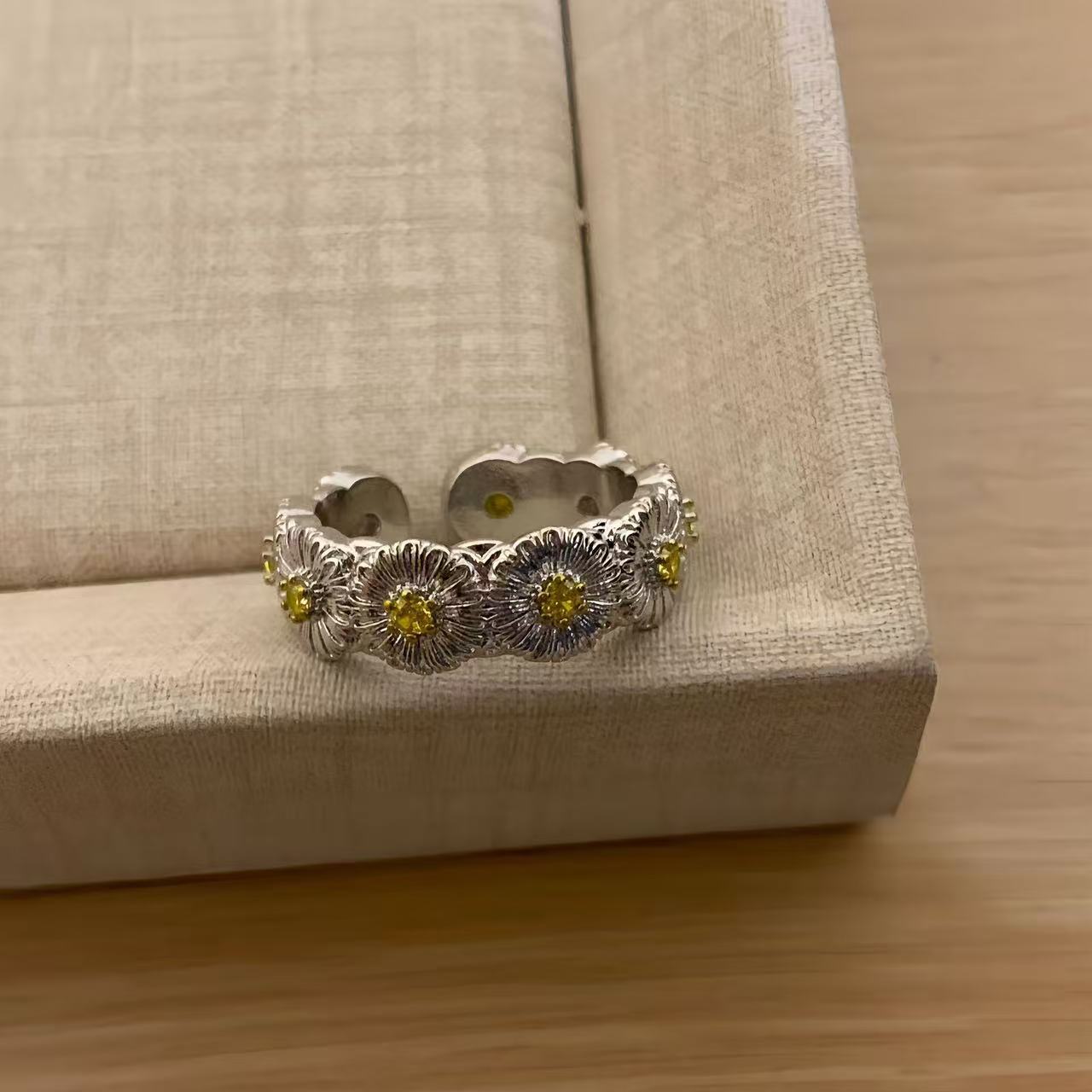 Korean Style Blue Cross Lace Niche Color Zirconium Ring