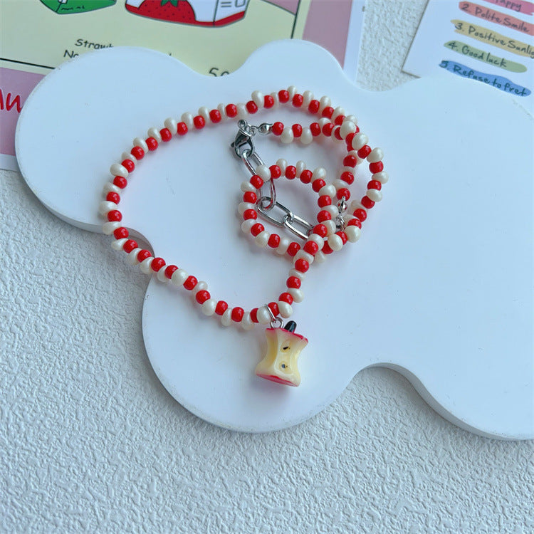 Women's Korean Style Little Apple Red White Beaded Bead Sweet Necklaces