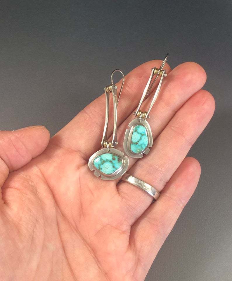 Women's Turquoise Two-tone Irregular Vintage Fashionable Asymmetric Earrings