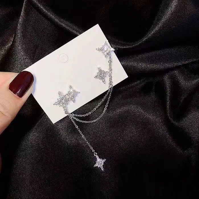 Sier Needle Star Ear Shiny Temperamental Fairy Earrings