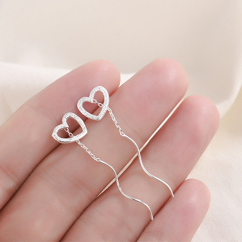 Women's Simple Sweet Handmade Frosted Lovely Sterling Sier Elegant Long Ear Line