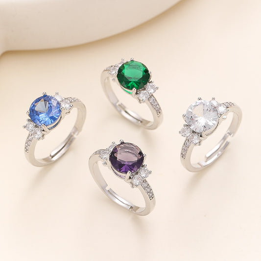 Sapphire Blue Crystal Zircon Female White Plated Golden Rings