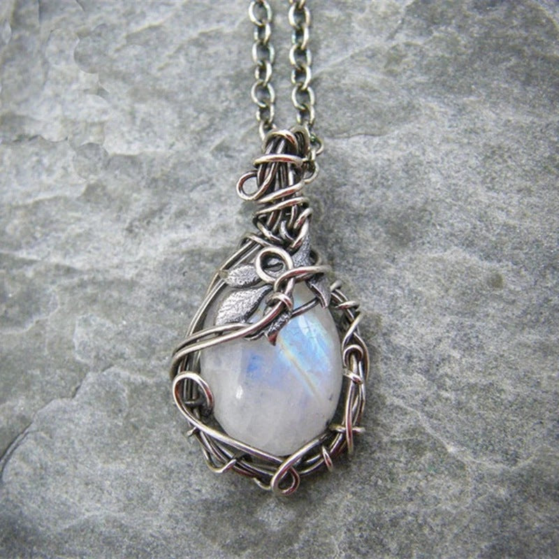 Women's Vintage Moonstone Bohemian Natural Crystal Simplicity Pendants