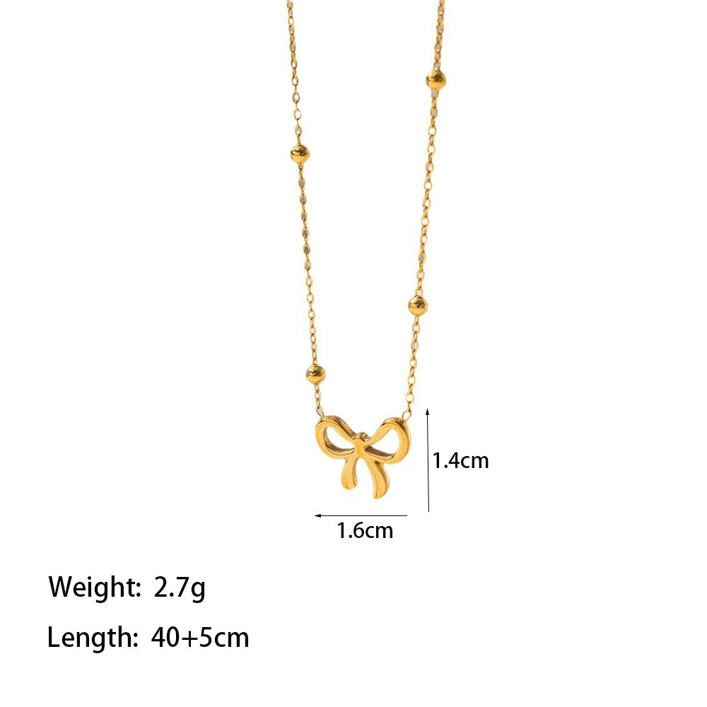 Women's Bowknot Round Beads Titanium Steel Fashion Trendy Simple Clavicle Necklaces