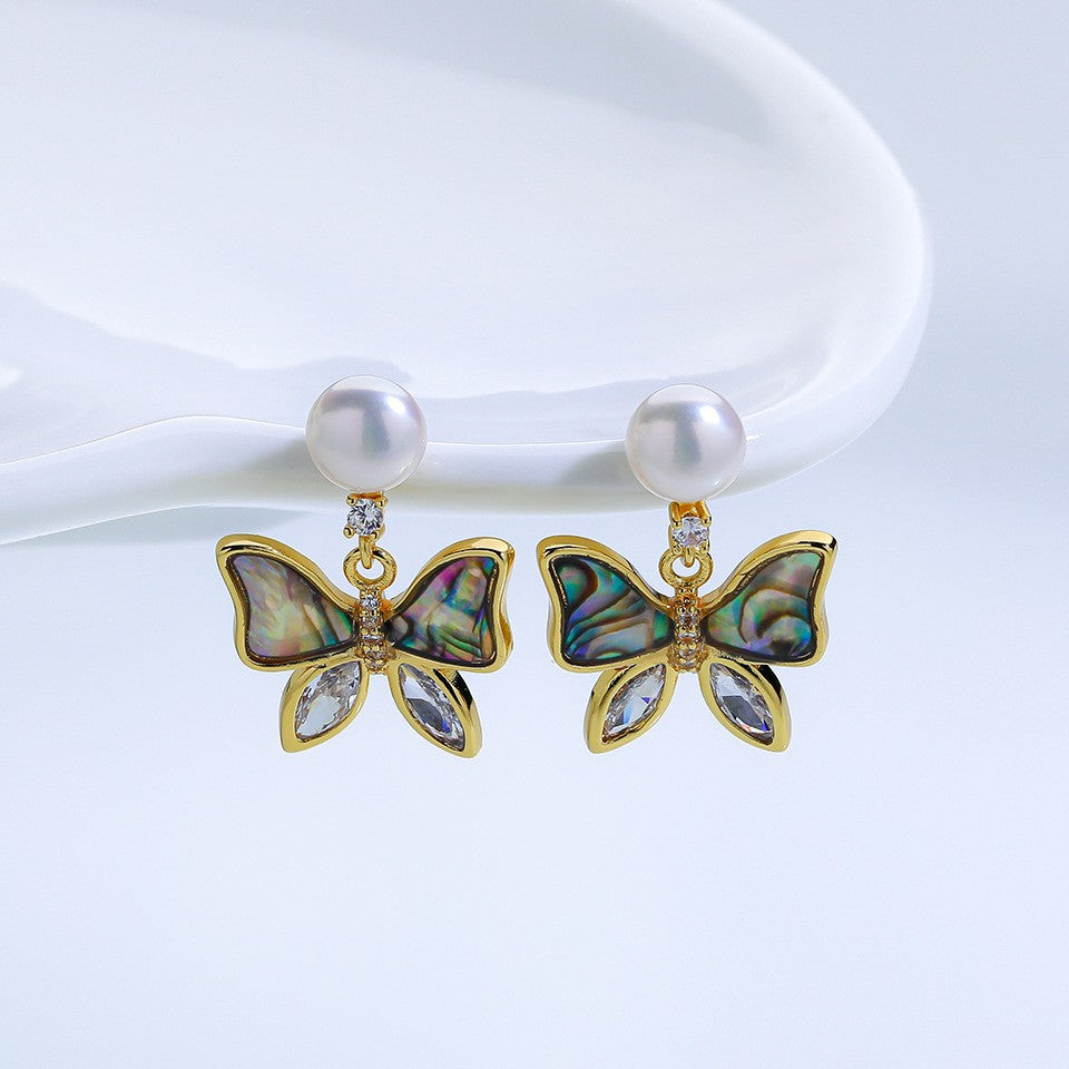 Women's Natural Freshwater Pearl Ear Sier Needle High Earrings