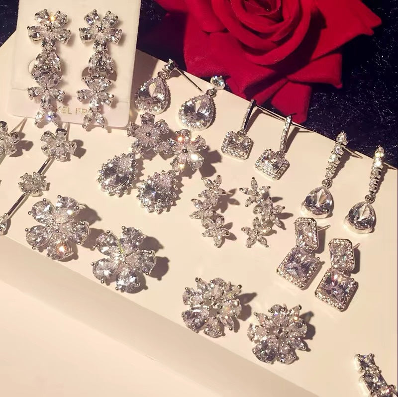 Korean Style White Zircon High-grade Simple Personalized Design Sense Earrings