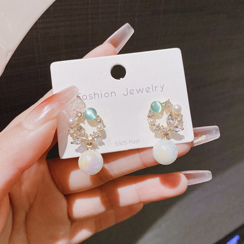 Fashion Super Fairy Mermaid Pearl High-grade Light Luxury Blue Opal Earrings