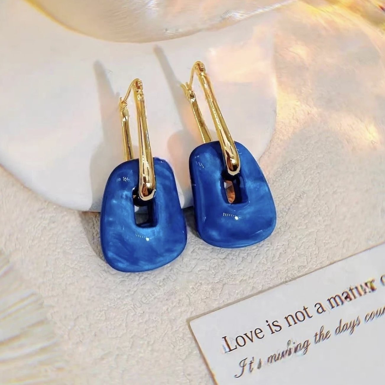 Women's Blue Square Exaggerated Cold Style Ear Clip Light Luxury Temperament Earrings