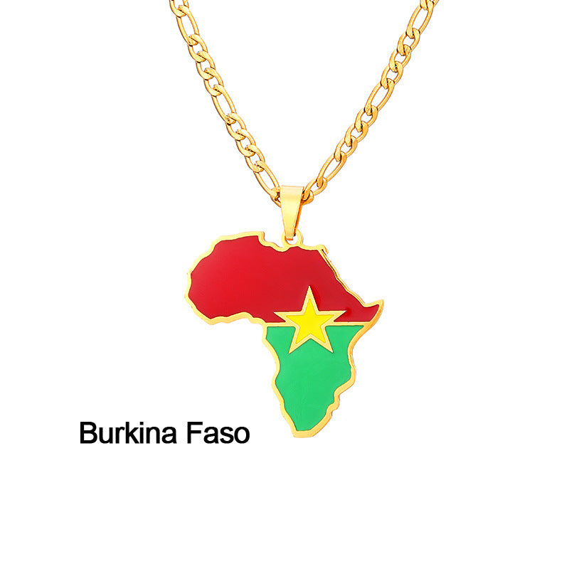 African Drip Oil Stainless Steel Map Geometric Necklace