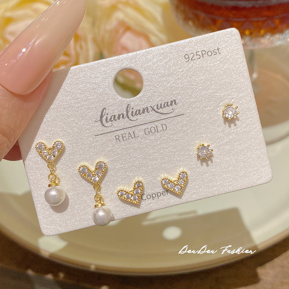 Women's Needle One Card Three Pairs Earings Small Delicate Summer High-grade Stud Earrings