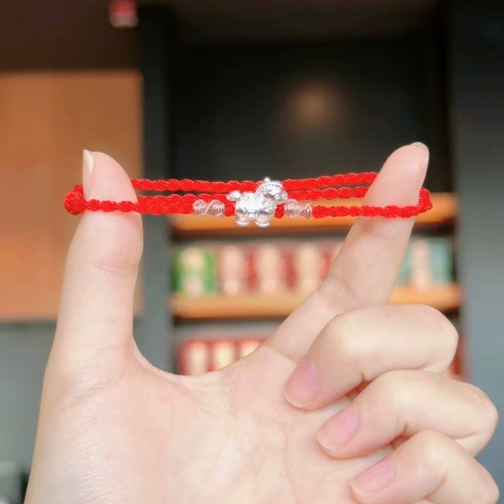 Pure Sier Immediately Rich Red Rope Couple Bracelet