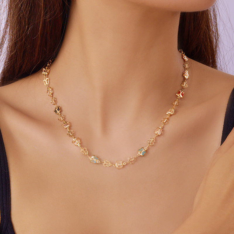 Women's High-grade Sweet Elegant Heart Butterfly Color Necklaces