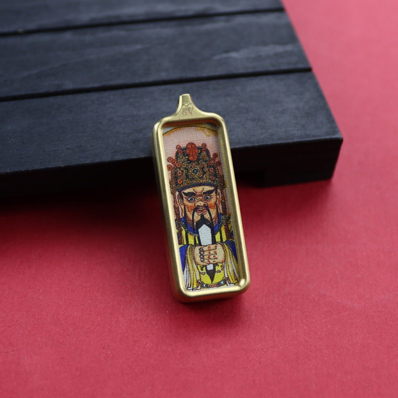 Tibetan Square Hand Painted Golden Outline Eight Patron Pendants