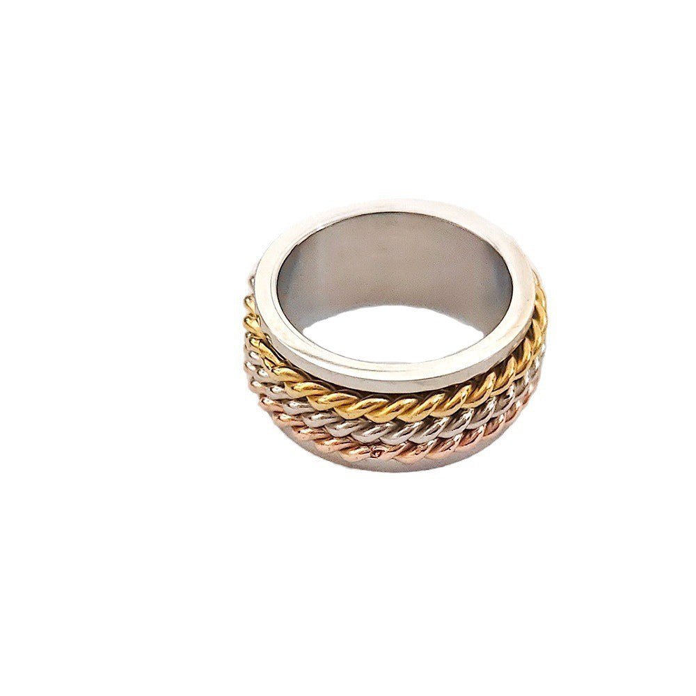 Steel Three-color Twist Wide Version Rotatable Rings