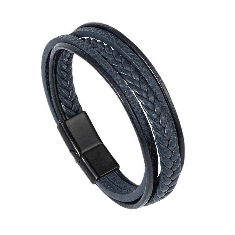 Men's Woven Alloy Magnetic Buckle Leather Rope Bracelets