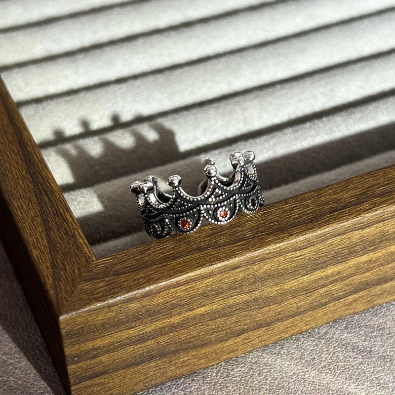 Trendy Vintage Flower-de-luce Cross Punk Open Female Dark Style Crown Rings