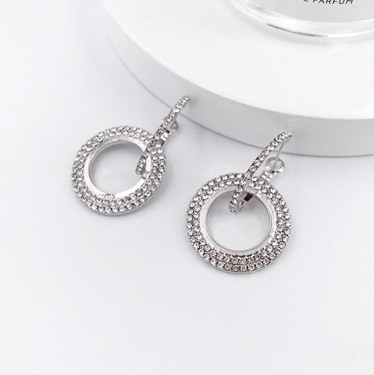 Women's Temperament Exaggerated Rhinestone Circle Full Diamond Temperamental Personalized Ear Hook Stud Earrings