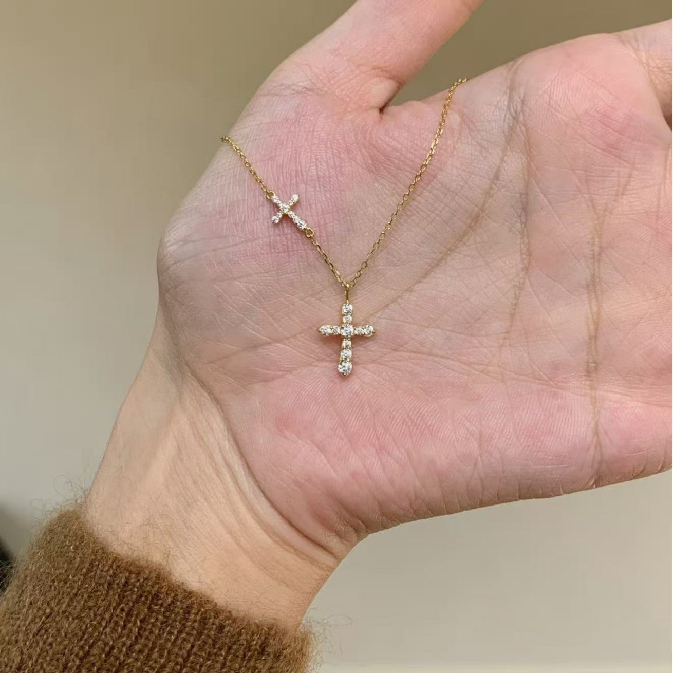 Women's Double Cross Flash Refined Simple Light Luxury Minority Clavicle Necklace