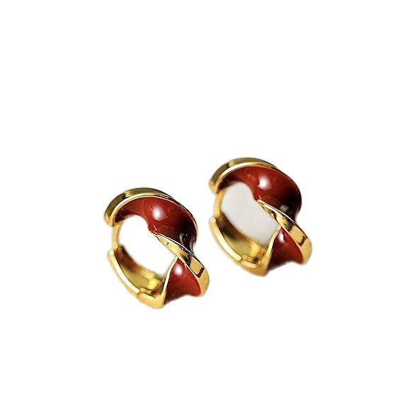 Women's Retro Red Twisted Light Luxury Unique Beautiful Clip Temperament Ear Buckle
