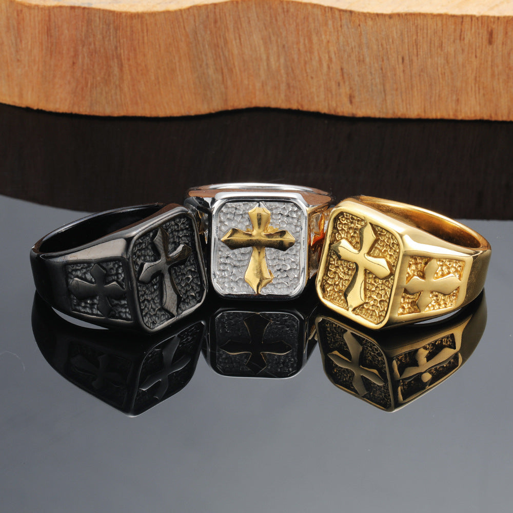 Titanium Steel Casting Trend Stone Texture Rings