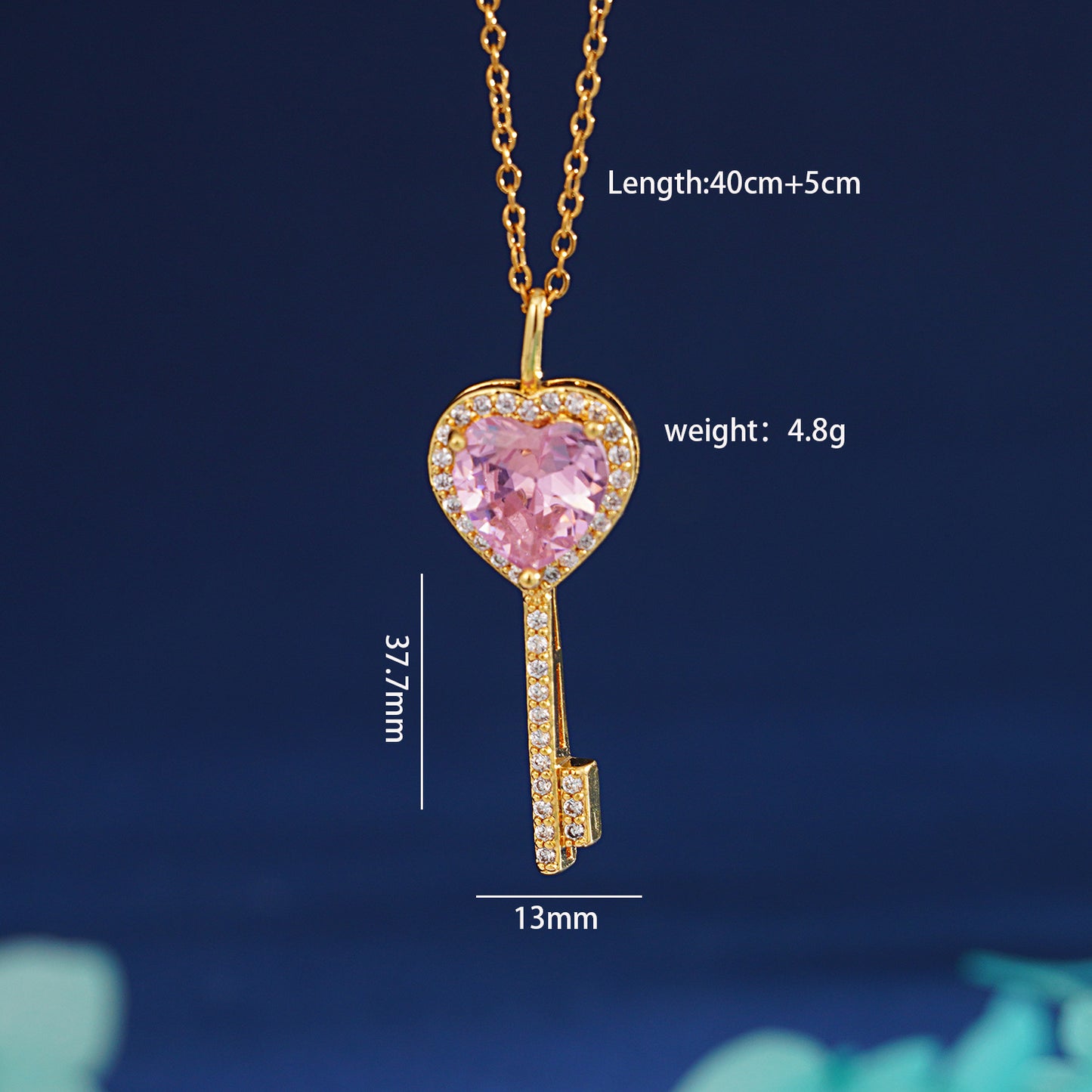 Women's Sweet Loving Heart Zircon Key Special Interest Necklaces