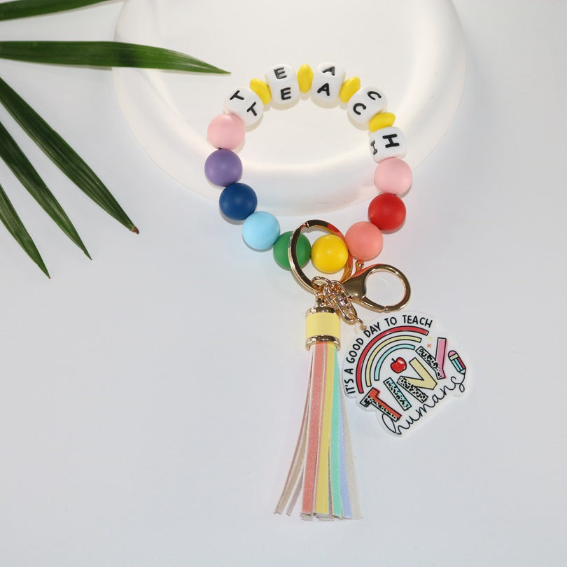 Creative Rainbow Silicone Acrylic Tassel Key Pendants