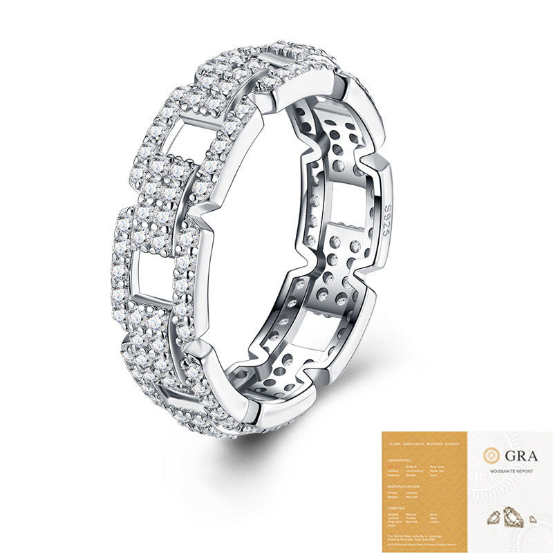 Women's Sier Pave Elegant Light Luxury Couple Moissanite Niche High Ring