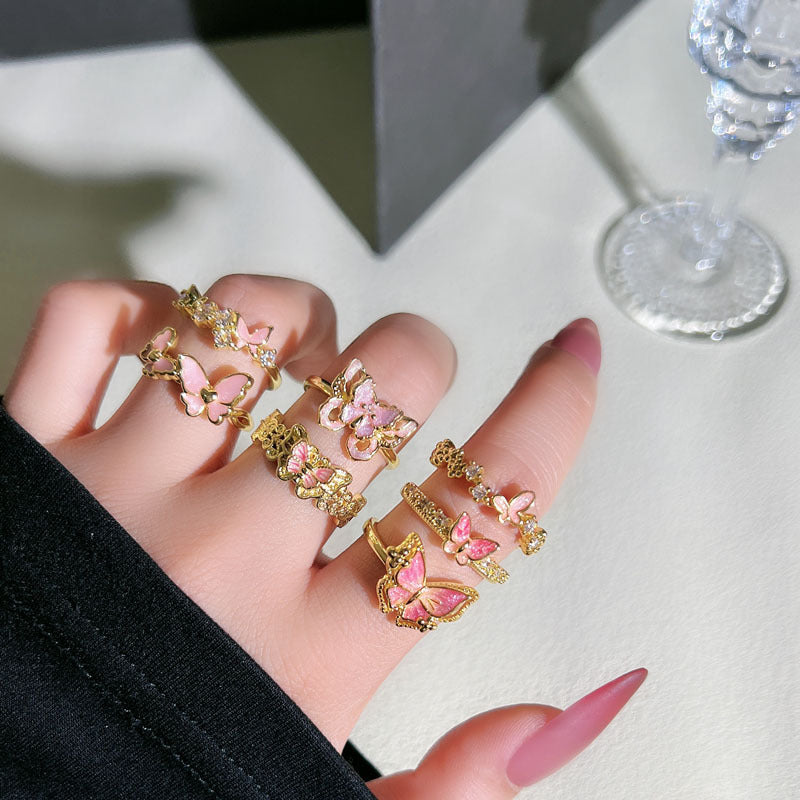 Twin Open Female Romantic Style Texture Special Interest Light Luxury Ring