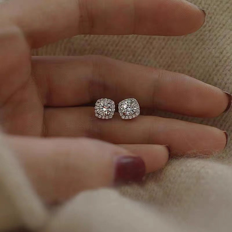 Women's Needle Square Zircon For Simple Personality Niche Design Cold Style Stud Earrings