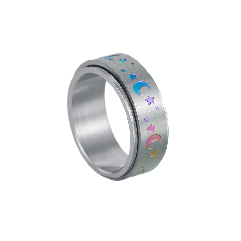 Rotatable Electroplating Color Star Moon Titanium Steel Stainless Rings