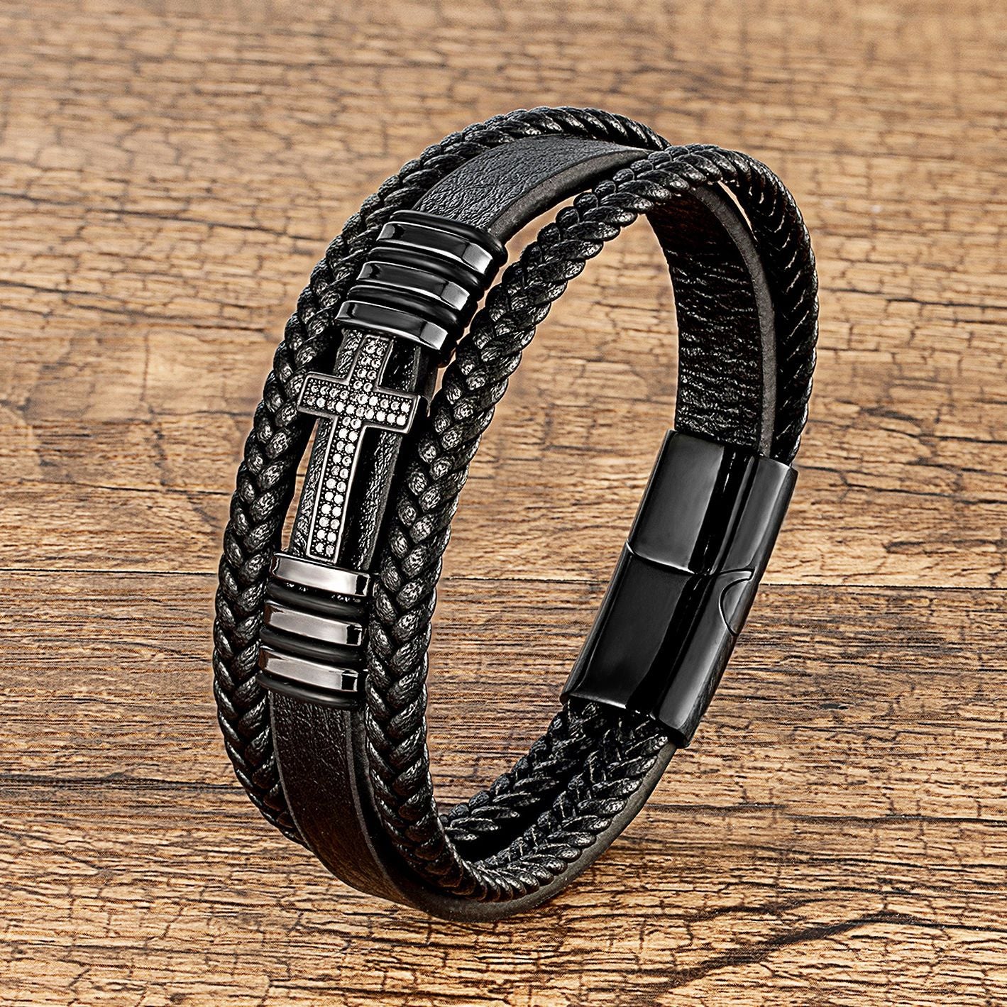 Women's & Men's Metal Cross Leather Vintage Inlaid Zircon Ethnic Bracelets