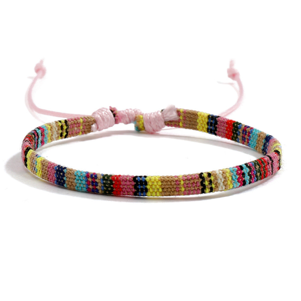 Colorful Bohemian Style Cotton Linen Fabric Woven Simple Carrying Bracelet