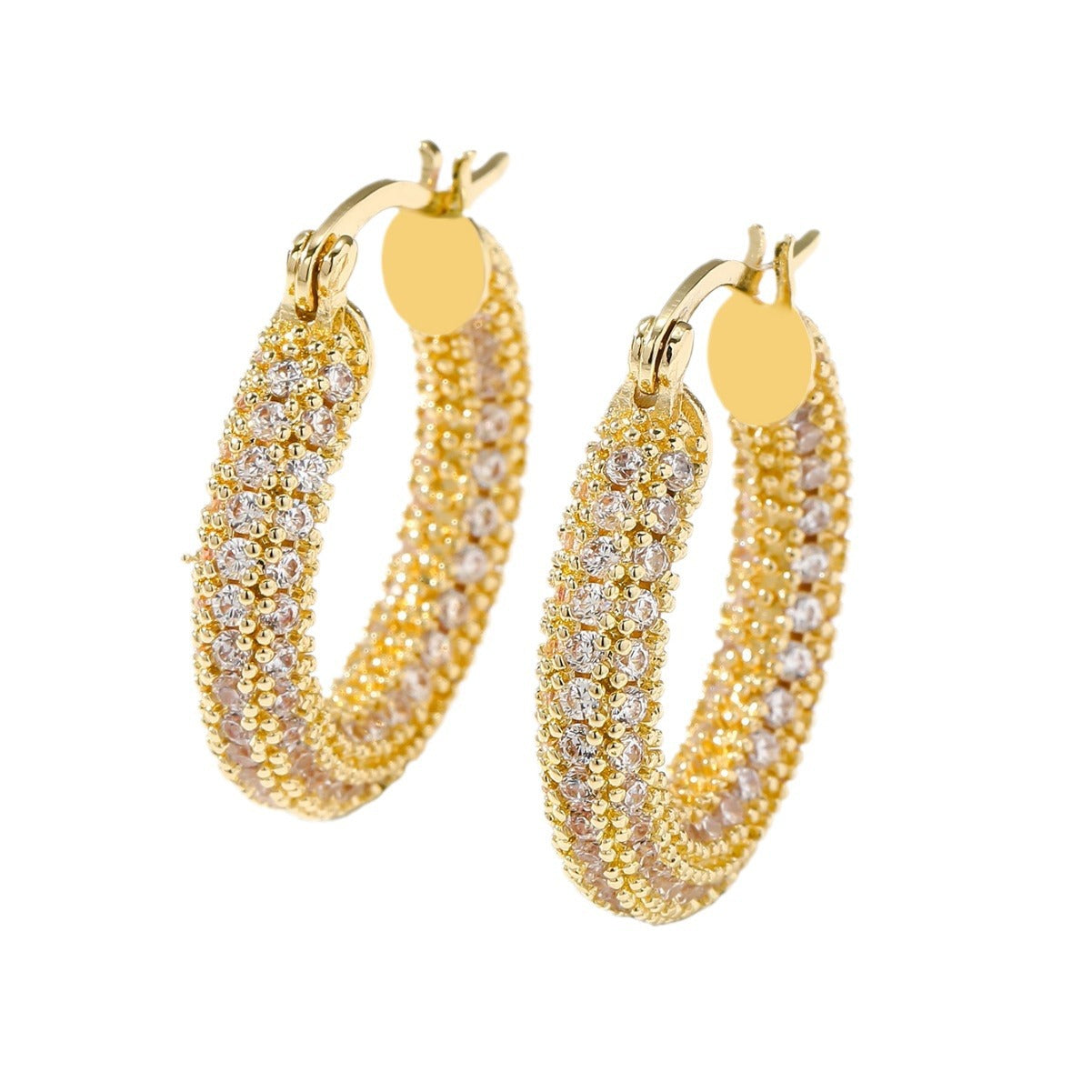 Elegant Simple Fashionable Color Round Ear Clip Micro Inlaid Zircon Rings