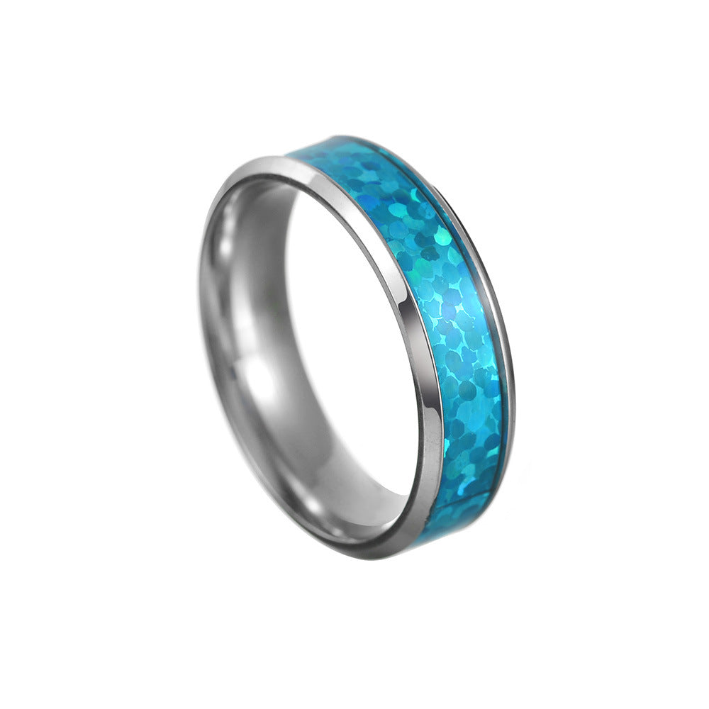 Women's & Men's Standard Size Titanium Steel Ornament Blue Rings