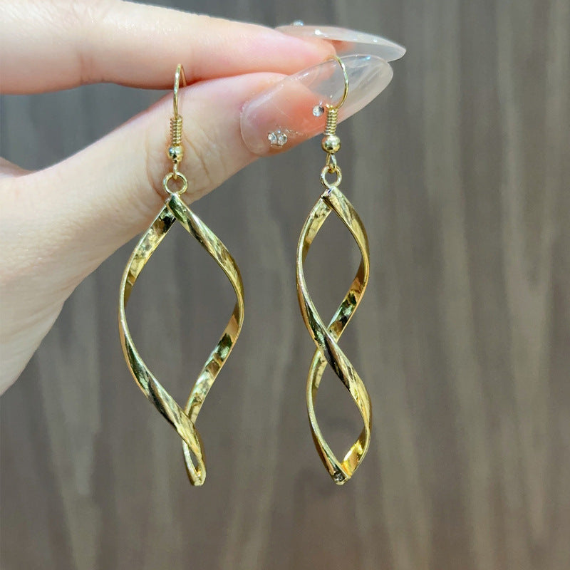 Gold Plating Simple Twisted Diamond Exaggerated Stud Earrings