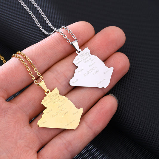 Steel Algeria City Map Female Temperament Necklaces