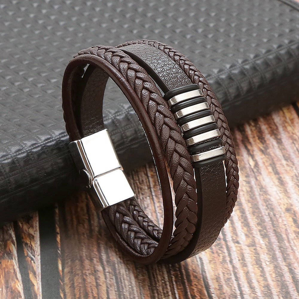 Women's & Men's Leather Titanium Steel Woven Bracelets