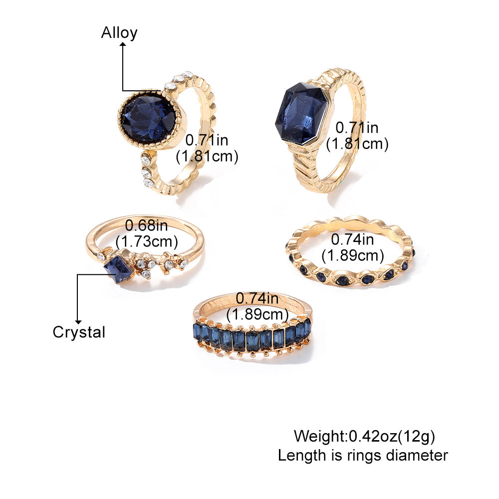 Royal Blue Crystal Set Of Finger Rings