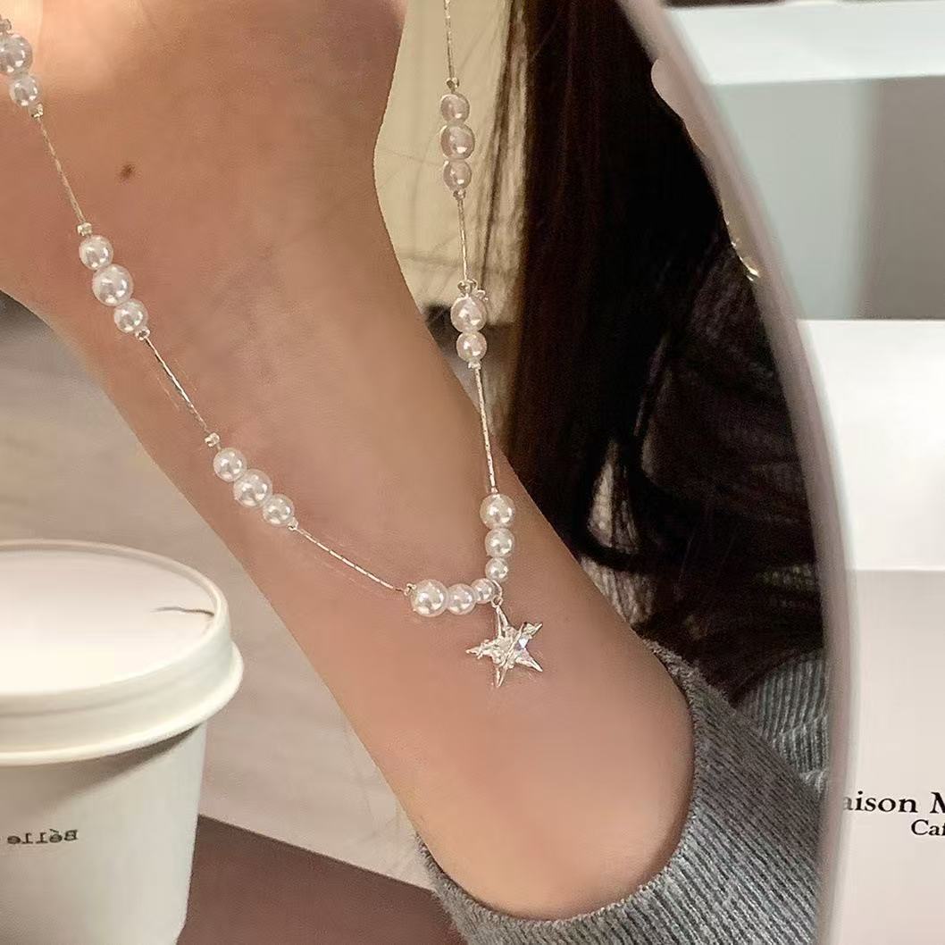 Entry Lux Fashion Zircon Pearl Sweet Cool High Sense Simple Necklace