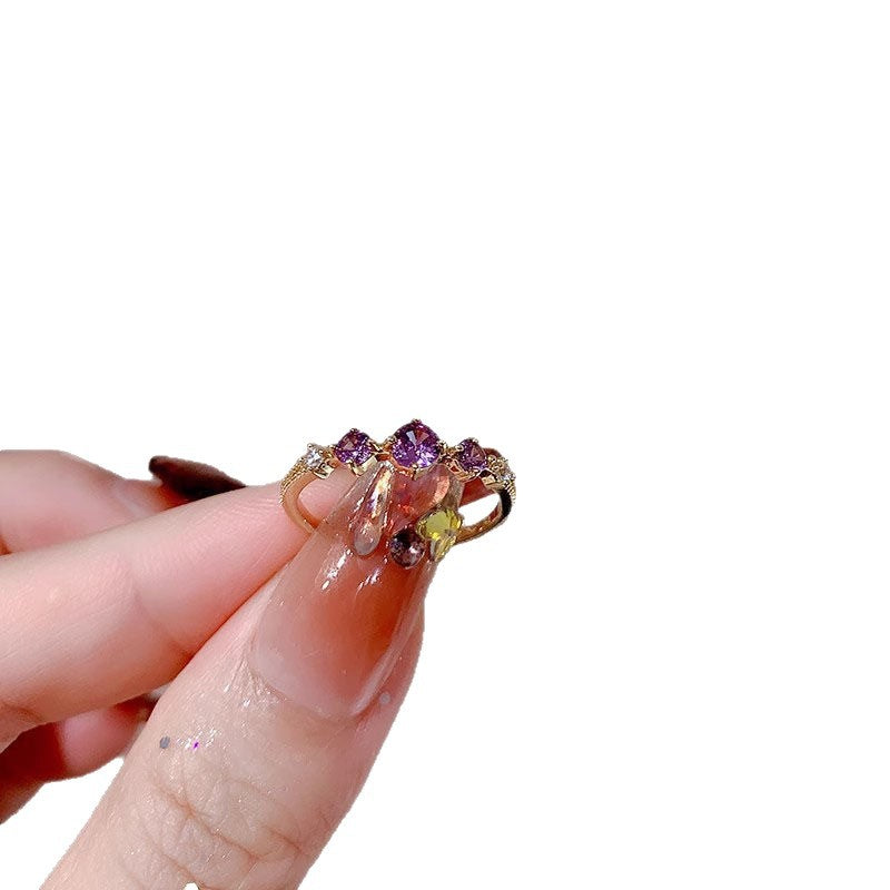 Women's Open Purple Zircon For Niche Design Advanced Ring