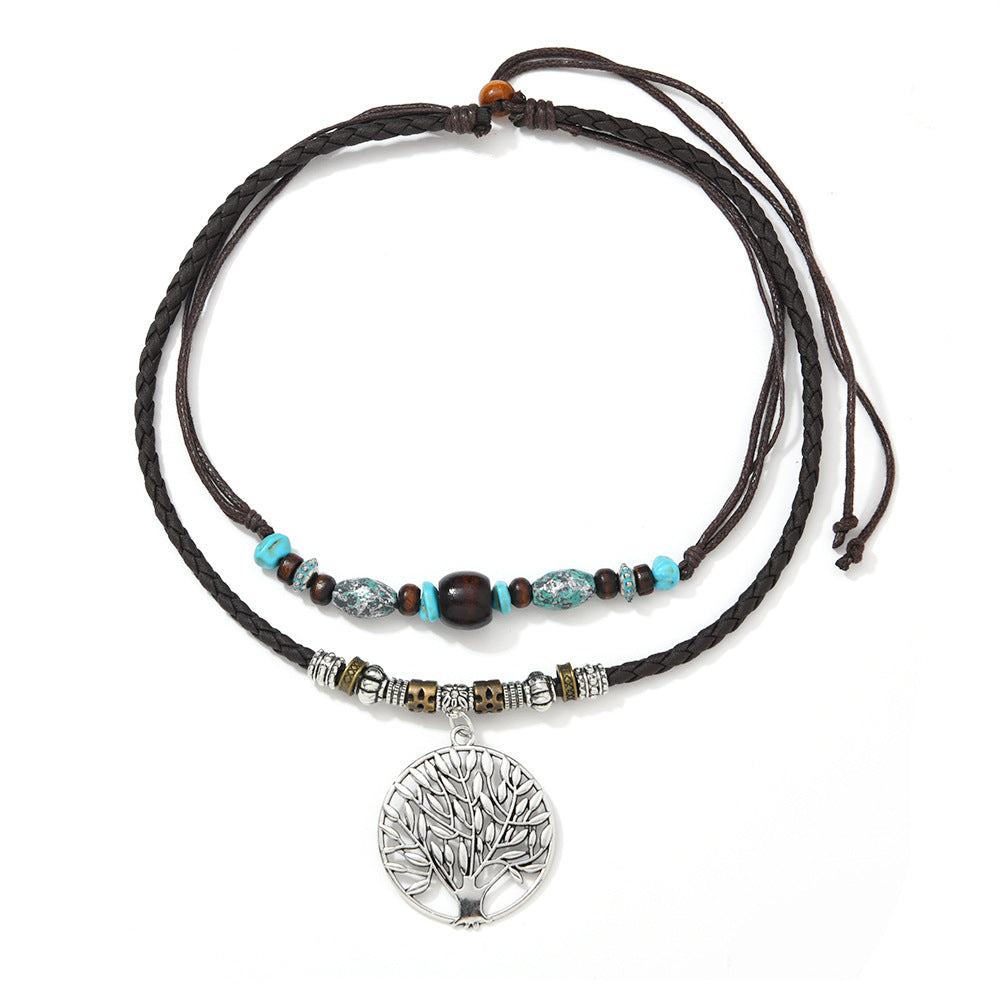 Women's Xi Tree Of Life Braided Rope Adjustable Length Daily Necklace