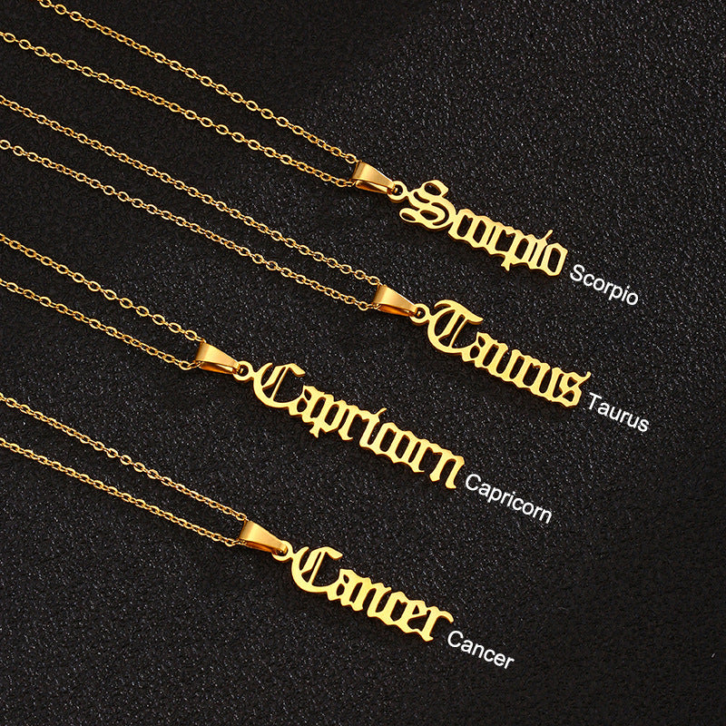 Women's & Men's Constellations Stainless Steel English Letters Titanium Clavicle Pendants