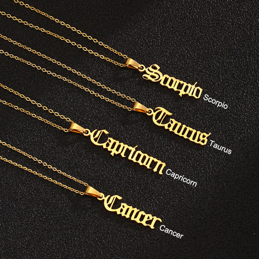 Women's & Men's Constellations Stainless Steel English Letters Titanium Clavicle Pendants