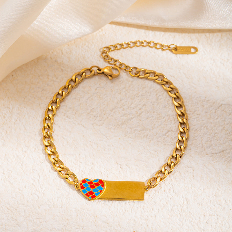 Stainless Steel Bow Square Plate Female Cartoon Mickey Titanium Drip Bracelets