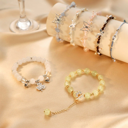 Women's & Men's Fresh Imitation Crystal Bead Good-looking Tassel Woven Hand Strap Bracelets